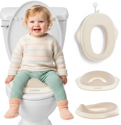 sun baby – Kinder toiletverkleiner, antislip wc-bril verkleiner voor kinderen 2-6 jaar, ergonomisch, met ophanghaak - Wit-Beige