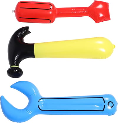Opblaasbaar Gereedschap Set - Speelgoed Bouwset - Kinderfeestjes Rollenspel - Veilig PVC Materiaal - Tot 63cm Lang - Diverse Kleuren
