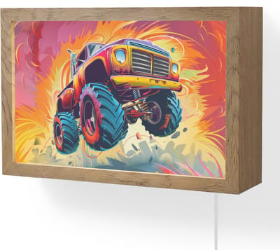 Wandlamp 30x20 cm - Oplaadbaar - Monstertruck - Auto - Jongens - Kleurrijk - Wandlampen binnen woonkamer - Slaapkamer lamp met kabel - Decoratieve nachtlamp - Vloerlamp snoer