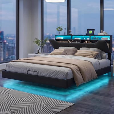 Gestoffeerd Bed - Design Bed - Slaapcomfort Creëren - Geïntegreerde USB-C Poorten - 140 x 200 cm - Zwart