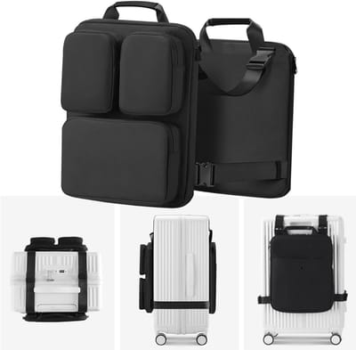 JustValue Handbagage Organizer Voor Op Koffer - Oxford-Stof - Waterbestendig - 5 Ritsvakken - Laptopvak 13-14 Inch - Trolley Sleeve - Bagage Organizer - Reis Handbagage Tas - Compact 37x29 cm - Packing Cubes - Weekendtrip - Zwart