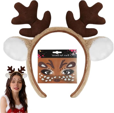 Tiaramet Face Tattoo voor Herten Kostuum, Reindeer Kostuum voor Dames, Carnaval Party Accessoire, Feestelijke Cosplay Outfit, Haaraccessoire voor Volwassenen