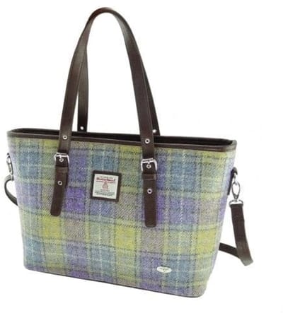Schoudertas Spey Tote bag Lila en Groen - Groot - Ritssluiting - Harris Tweed - Glen Appin of Scotland
