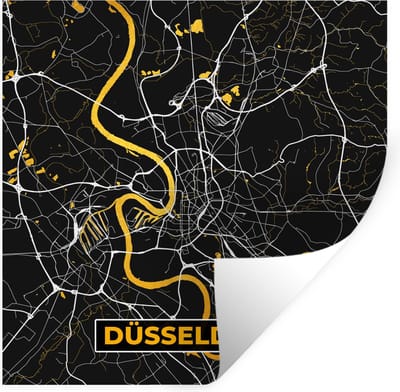 Muurstickers - Sticker Folie - Düsseldorf - Goud - Stadskaart - Plattegrond - Kaart - Duitsland - 100x100 cm - Plakfolie - Muurstickers Kinderkamer - Zelfklevend Behang XXL - Zelfklevend behangpapier - Stickerfolie