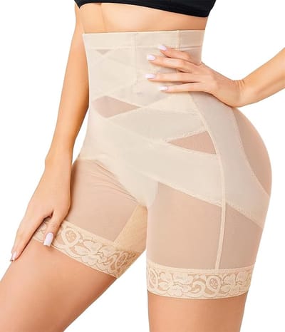Gotoly Corrigerende Hoge Taille Shapewear Short – Dames – Tummy Control – Beige – Maat L (EU 40–42)