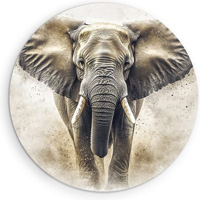 Saammp Muurcirkel Hout - Abstract - Olifant - Portret - Dieren - Ø 90 - Wandcirkel - Wanddecoratie Cirkel - muurdecoratie Woonkamer - Slaapkamer decoratie - Rond Schilderij