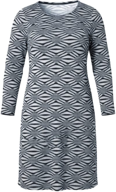MIAMODA - Dames - Jacquard jurk A-lijn gebreid grafisch 3D-motief - Grijsbeige - Maat 42