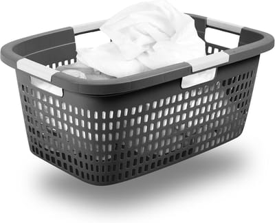 Novaliv wasmand met 4 handgrepen 40L antraciet, wasboxset wasemmer wascontainer voor badkamerwas vuile was, wasmanden wasmand opbergruimte wasmand verzamelbox