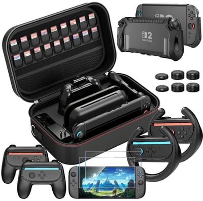 Beschermhoes voor Nintendo Switch 2 - Deluxe Opbergtas met Hoge Capaciteit, Inclusief Dockable Hoes, Screen Protector, Stuurwiel en Joycon Grip Cover
