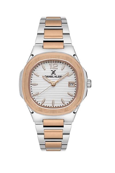 Daniel Klein DK.1.13581-6 - Horloge - Analoog - Dames - Vrouwen - stalen band - Achthoek - Metaal - Cijfers/Strepen - Datumaanduiding - Zilverkleurig - Rosékleurig - Wit