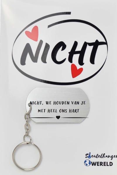 Nicht we houden van je met heel ons hart sleutelhanger inclusief kaart - nicht cadeau - nicht - Leuk kado voor je nicht om te geven - 2.9 x 5.4CM
