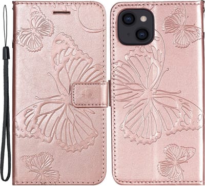 Coverup Hoesje - Geschikt voor iPhone 15 Hoesje - Coverup Vlinders Book Case - Rose Gold
