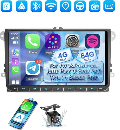ESSGOO Autoradio met Bluetooth - Apple Carplay - Android Auto - Geschikt voor Volkswagen - Android 15 - 4+64 GB - 7 inch HD touchscreen - GPS, Wifi, SWC - 12LEDs Achteruitrijcamera