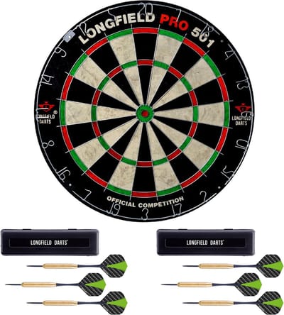 Dartbord Longfield professional - Dia 45.5 cm - met 6x goede kwaliteit dartpijltjes - Darten voor thuis - Dartspel