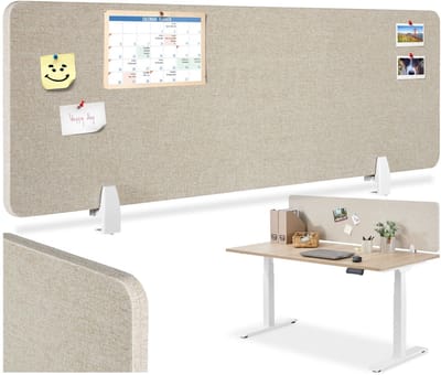 tectake® Bureauscherm scheidingswand Noisy - Met geluidsabsorberende PET-kern - Inclusief 2 bevestigingsklemmen - Afmeting (LxB) 160 x 40 cm - Beige