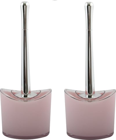 MSV Toiletborstel in houder/wc- 2x -borstel Aveiro - PS kunststof/rvs - lichtroze/zilver - 37 x 14 cm