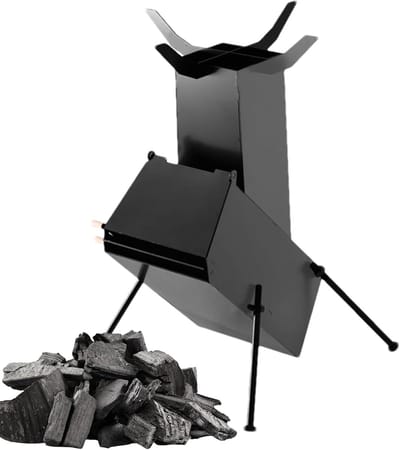Raketkachel - Kampeerkachel Buiten - Koken in de natuur - Verbeterde verbrandingsefficiëntie - 303L x 253B x 18H cm - Zwart