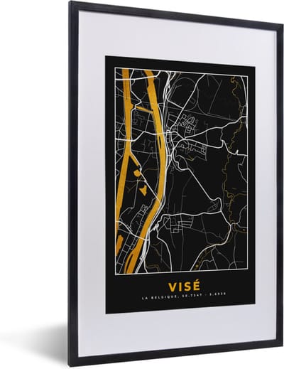 Fotolijst incl. Poster - Plattegrond - Visé - Goud - Stadskaart - Kaart - 40x60 cm - Posterlijst