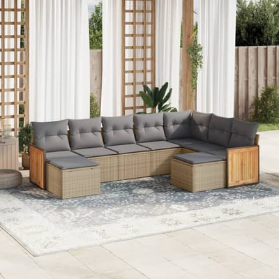 vidaXL - 9-delige - Loungeset - met - kussens - poly - rattan - beige