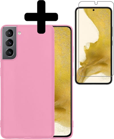 Hoesje - Met Screenprotector - Geschikt voor Samsung Galaxy S22 - Sterk & Shockproof - Back Cover - Siliconen Case - Telefoon Hoes - Telefoonhoesjes - Lichtroze