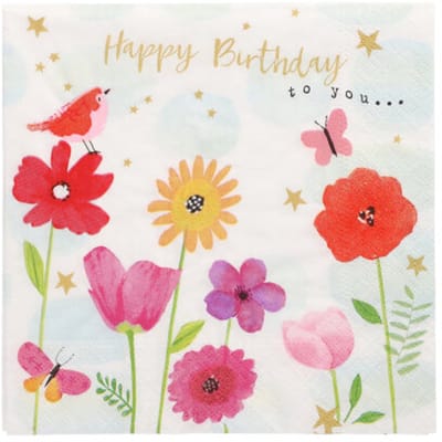 10x 20 Servetten 3-laags 1/4 vouw 33 cm x 33 cm Birthday Flowers