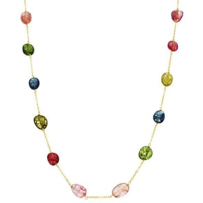 Luxenter ketting in 925 sterling zilver en multicolor natuursteen, afgewerkt in 18 karaat geel goud - Refus