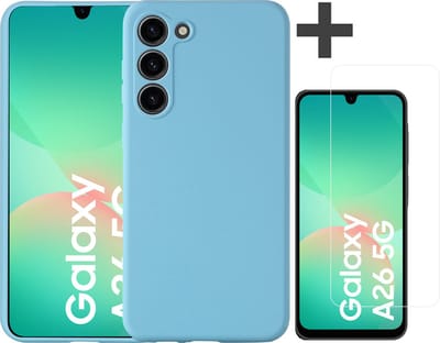 Hoesje geschikt voor Samsung Galaxy A26 hoesje zacht siliconen met gehard glas Screenprotector- Arara backcover - Blauw