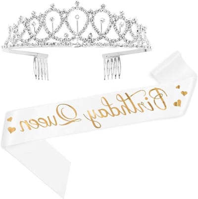 Verjaardag Sjerp Tiara - Feest Accessoires - Verjaardag Vieren - Strass Versiering - One Size Fits Most - Wit Goud