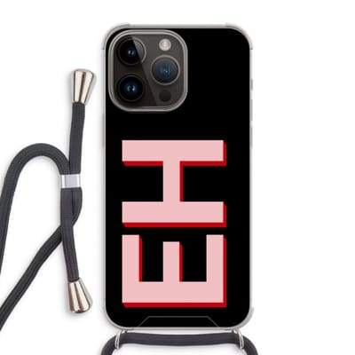 Gepersonaliseerd - Case Company® - Hoesje met koord geschikt voor iPhone 14 Pro Max hoesje met Koord - Monogram - Telefoonhoesje met Zwart Koord - Extra Bescherming aan alle Kanten en Over de Schermrand