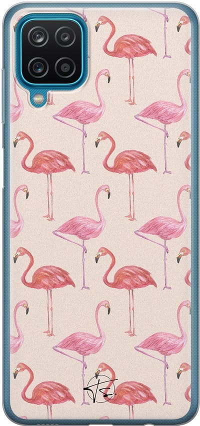 Hoesje geschikt voor Samsung Galaxy A12 - Flamingo - Soft Case - TPU - Print - Roze - Mooie Telefoonhoesjes