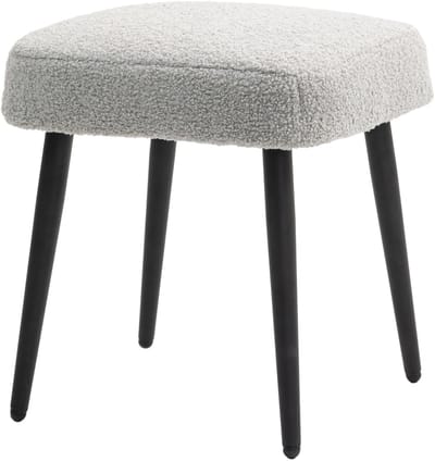 Wishdor - Vierkante Zithocker - Zachte Bekleding En Stalen Poten - Voor Woonkamer En Slaapkamer - Polyester - Lichtgrijs - 42 x 42 x 47 cm
