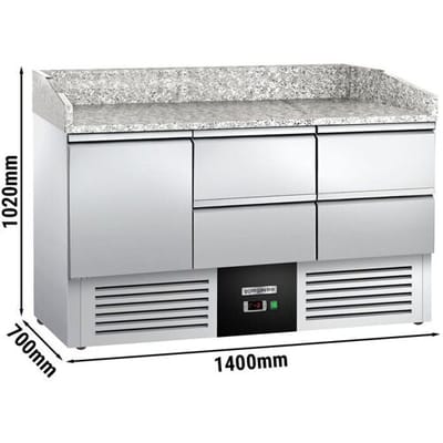 GGM Gastro Pizzakühltisch PREMIUM - 1400x700mm - 1 Tür & 4 Schubladen Zilver