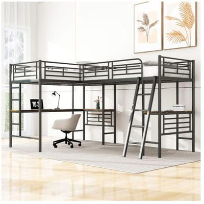 Stapelbed - MUVOE - 90x200cm - Zwart Metaal - Dubbele trap - Hoge veiligheid zwart