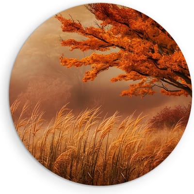 Saammp Muurcirkel Hout - Bos tijdens de herfst - Landschap - graan - Natuur - Ø 90 - Wandcirkel - Wanddecoratie Cirkel - Muurdecoratie Woonkamer - Slaapkamer decoratie - Rond Schilderij