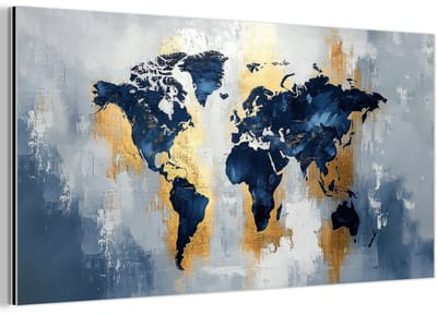 Aluminium schilderij 160x80 cm - Wanddecoratie metaal - Wereldkaart - Blauw - Abstract - Metalen muurdecoratie woonkamer - Decoratie industrieel - Foto op dibond - Industriële accessoires slaapkamer
