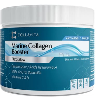 FlexiGlow Viscollageen Poeder - Super Geconcentreerd - Uniek smaak- en geurloos - Met Hyaluronzuur, Vitamine C, D3, MSM, Q10 en Boswellia
