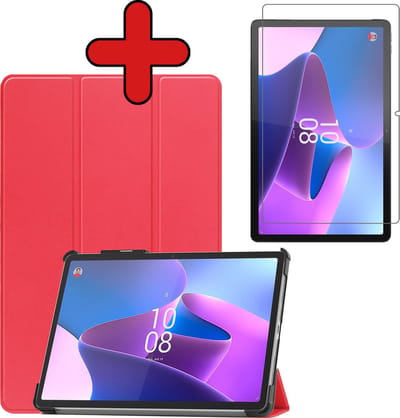 Hoesje - Geschikt voor Lenovo Tab P11 Pro - Met Screenprotector - Trifold Bookcase Hoes - Hard Cover Case - Met Uitsparing Geschikt voor Lenovo Pen - Hardcover Book - Tablethoes - Rood