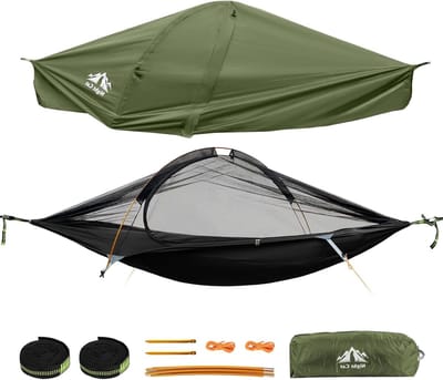 Hammock met muggennet voor buitengebruik: lichtgewicht campinghangmat voor 1 persoon, ideaal voor reizen, avontuur en trekking