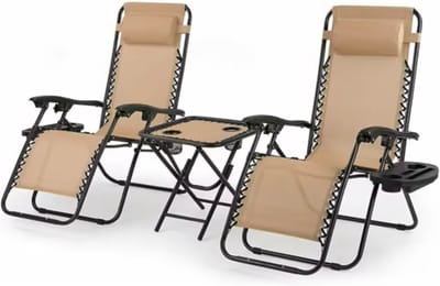 Opvouwbare Ligstoel voor de Tuin - Tuinstoel - Ligbed - Met tafeltje - 2 stuks- Beige