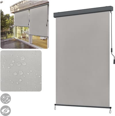 Verticale Luifel 160x250cm Buitenrolluik Met Handkruk Verduisteringsrolluik Incl. Montageset & Aluminium Luifelkast UV-Bescherming & Zichtbescherming Luifel Voor Buiten- En Binnengebruik (Lichtgrijs) NAIZY