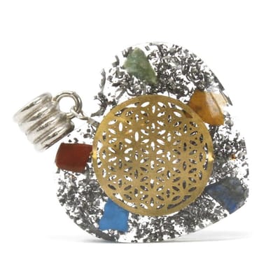 Orgonite Power Hanger Voor Ketting  - 7 Stenen Chakra - Hart - 3.5x3.5x0.5cm