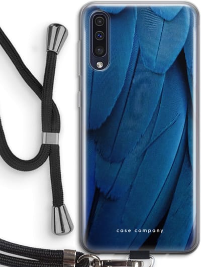 Hoesje met koord geschikt voor Samsung Galaxy A50 hoesje met Koord - Pauw - Telefoonhoesje met Zwart Koord - Bescherming aan alle Kanten en Over de Schermrand