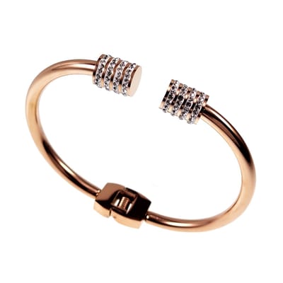 Open Bangle Armband Dames - Stalen RoséGoudkleur - Zirkonia - One-Size 16 tot 17