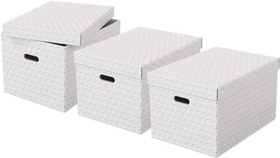 Set van 3 Milieuvriendelijke Kartonnen Opbergdozen met Deksel - Geometrisch Ontwerp