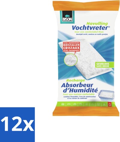 Bison - Original - Vochtvreter - Navulzak - 1 KG - 1 Stuk - Geurloos - Voordeelverpakking - 12 stuks