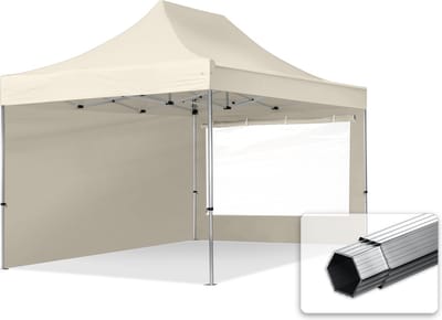 3x4,5 m Easy Up partytent Vouwpaviljoen PROFESSIONAL alu 40mm met zijwanden (panorama), crème