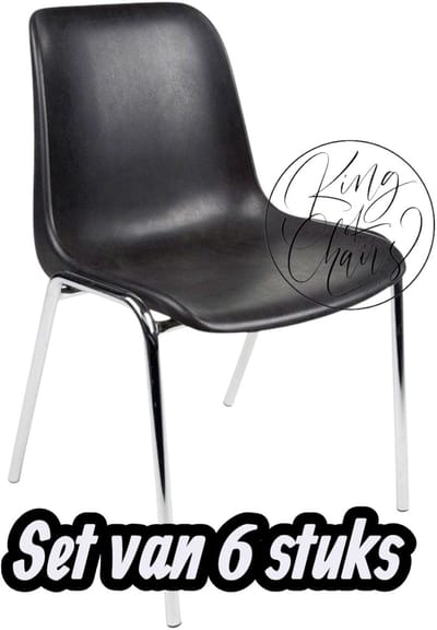 Kantinestoel Helene Zwart -set van 6- verchroomd onderstel kantinestoel stapelstoel kuipstoel vergaderstoel tuinstoel kantine stoel stapel stoel tuin stoel kantinestoelen stapelstoelen kuipstoelen arenastoel schoolstoel bezoekersstoel Everardo