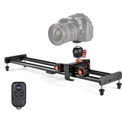 Kit de curseur de chariot vidéo pour caméra Andoer avec voiture de chariot automatique à 3 roues 3 vitesses réglables + 60 cm/23,6 pouces noir