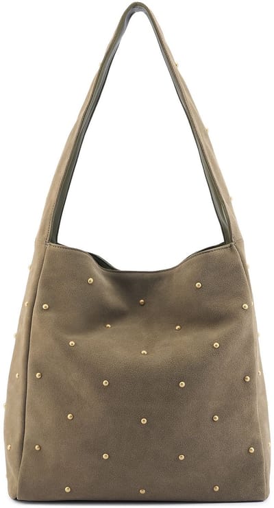 FREDsBRUDER Leren schoudertas The Beaded One Collection Hobo Bag Greyish Khaki kaki