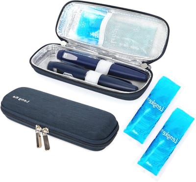 Medicijnkoeltas met 2 IJs Packs - Insuline Koeltas voor Reizen, Diabetische Benodigdheden en Medicijnen (Marineblauw)